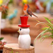 Load image into Gallery viewer, Suar Wood Bird Statuette with Snowman Motif - Waiting for Spring | NOVICA