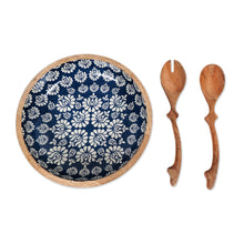 Load image into Gallery viewer, Handcrafted Wood Salad Bowl and Servers (3 Piece Set) - Delhi Lotus | NOVICA
