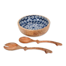 Load image into Gallery viewer, Handcrafted Wood Salad Bowl and Servers (3 Piece Set) - Delhi Lotus | NOVICA