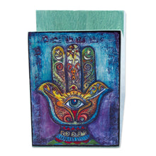 Load image into Gallery viewer, Multicolor Decoupage Hamsa Pine Wood Pencil Holder - Multicolored Hamsa | NOVICA