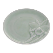 Load image into Gallery viewer, Green Floral Celadon Ceramic Dessert Plate - Lanna Orchid | NOVICA