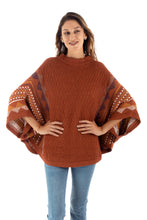 Load image into Gallery viewer, Knit 100% Baby Alpaca Poncho Sweater - Spicy Paprika | NOVICA