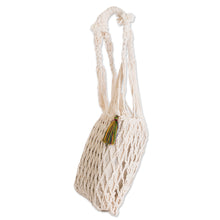 Load image into Gallery viewer, Diamond-themed Cotton Macrame Shoulder Bag with Tassel - Diamond Charm | NOVICA