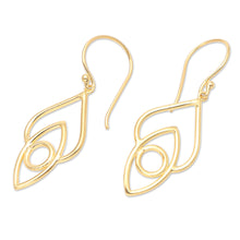 Load image into Gallery viewer, Handcrafted Gold-Plated Brass Dangle Earrings from Bali - Feast for the Eyes | NOVICA