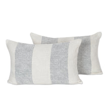 Load image into Gallery viewer, Woven Cotton Cushion Covers in Grey and Ivory (Pair) - Diamond Elegance in Grey | NOVICA
