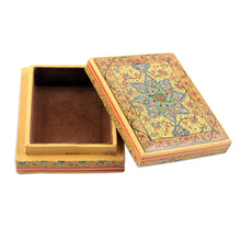 Load image into Gallery viewer, Wood Papier Mache Decorative Box in Yellow - Charming Persia | NOVICA