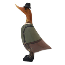 Load image into Gallery viewer, Bamboo Root and Teak Hand-Painted Duck with Steampunk Style - Steampunk Duck | NOVICA