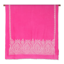 Load image into Gallery viewer, Paisley and Leafy Fuchsia Wool and Silk Shawl from India - Fuchsia Glam | NOVICA