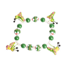 Load image into Gallery viewer, Handcrafted Ceramic Beaded Stretch Bracelet in Green - Merry Caterpillars | NOVICA