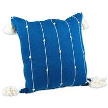 Load image into Gallery viewer, Handloomed Vertical Striped Cyan Cotton Cushion Cover - Cyan Spirit | NOVICA