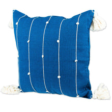 Load image into Gallery viewer, Handloomed Vertical Striped Cyan Cotton Cushion Cover - Cyan Spirit | NOVICA