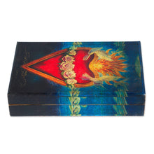 Load image into Gallery viewer, Pine Wood Decoupage Decorative Box from Mexico - Sacred San Miguel's Heart | NOVICA