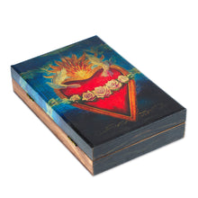 Load image into Gallery viewer, Pine Wood Decoupage Decorative Box from Mexico - Sacred San Miguel's Heart | NOVICA