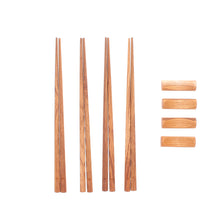 Load image into Gallery viewer, Handmade Thai Teak Wood Chopstick Set of 4 with Rests - Wave Plain | NOVICA