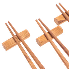 Load image into Gallery viewer, Handmade Thai Teak Wood Chopstick Set of 4 with Rests - Wave Plain | NOVICA