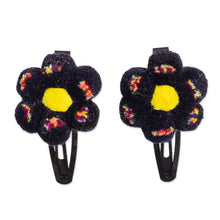 Load image into Gallery viewer, Handcrafted Flower Pompom Hair Clips from Peru (Pair) - Night Flowers | NOVICA