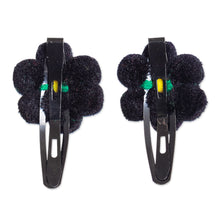 Load image into Gallery viewer, Handcrafted Flower Pompom Hair Clips from Peru (Pair) - Night Flowers | NOVICA