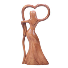 Load image into Gallery viewer, Abstract Woman Wood Statuette Hand Carved in Indonesia - Woman Celebrating | NOVICA