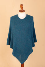 Load image into Gallery viewer, Teal 100% Alpaca Poncho Crafted in Peru - Pacific Waves | NOVICA