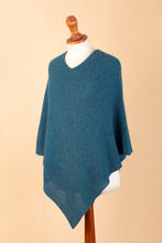 Load image into Gallery viewer, Teal 100% Alpaca Poncho Crafted in Peru - Pacific Waves | NOVICA