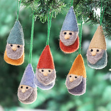Load image into Gallery viewer, Set of 6 Wool Felt Gnome Ornaments in Cold Tones - Winter Gnomes | NOVICA