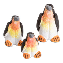 Load image into Gallery viewer, Set of 3 Penguin Ceramic Figurines from Guatemala - Penguin Reunion | NOVICA