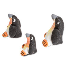 Load image into Gallery viewer, Set of 3 Penguin Ceramic Figurines from Guatemala - Penguin Reunion | NOVICA