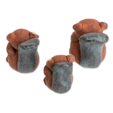Load image into Gallery viewer, Set of 3 Hand-painted Beaver-themed Ceramic Figurines - Beaver Family | NOVICA