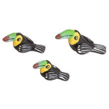 Load image into Gallery viewer, Set of 3 Toucan Ceramic Figurines Handcrafted in Guatemala - Toucan Family | NOVICA