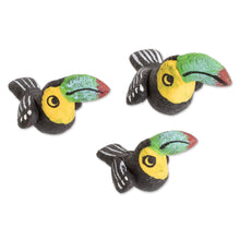 Load image into Gallery viewer, Set of 3 Toucan Ceramic Figurines Handcrafted in Guatemala - Toucan Family | NOVICA
