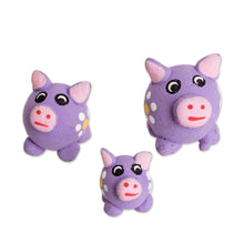 Load image into Gallery viewer, Set of 3 Purple Pig Ceramic Figurines Handmade in Guatemala - Purple Pig Family | NOVICA
