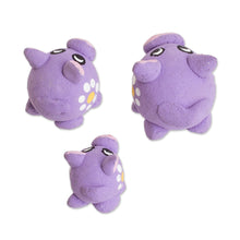 Load image into Gallery viewer, Set of 3 Purple Pig Ceramic Figurines Handmade in Guatemala - Purple Pig Family | NOVICA