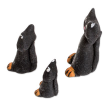 Load image into Gallery viewer, Set of 3 Hand-painted Black Cat-shaped Ceramic Figurines - Black Cat Family | NOVICA