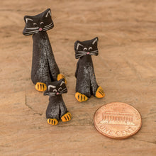 Load image into Gallery viewer, Set of 3 Hand-painted Black Cat-shaped Ceramic Figurines - Black Cat Family | NOVICA