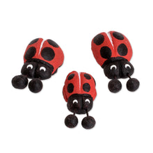 Load image into Gallery viewer, Set of 3 Hand-painted Ladybug-themed Ceramic Figurines - Ladybug Family | NOVICA