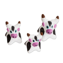 Load image into Gallery viewer, Set of 3 Hand-painted Bull-themed Ceramic Figurines - Bull Family | NOVICA