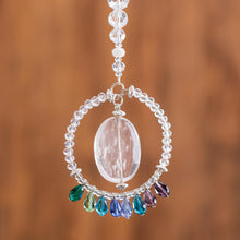 Load image into Gallery viewer, Crystal and Glass Beaded Suncatcher in Cold Shades - Mystic Peace Ring | NOVICA