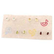 Load image into Gallery viewer, Set of 4 Gemstone and Sterling Silver Stud Earrings - All for One | NOVICA
