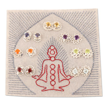 Load image into Gallery viewer, Set of 7 Gemstone and Sterling Silver Stud Earrings - One for All | NOVICA
