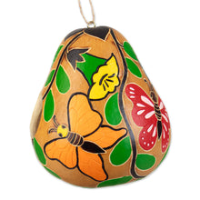 Load image into Gallery viewer, Hand-painted Butterfly-theme Dried Gourd Birdhouse from Peru - Flight of the Butterfly | NOVICA