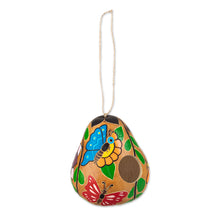 Load image into Gallery viewer, Hand-painted Butterfly-theme Dried Gourd Birdhouse from Peru - Flight of the Butterfly | NOVICA