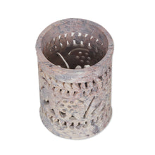 Load image into Gallery viewer, Handcrafted Soapstone Pencil Holder with Elephant Motifs - Helping Elephant | NOVICA