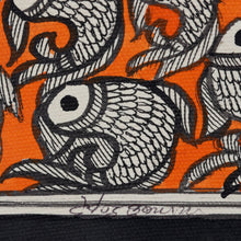 Load image into Gallery viewer, Signed Madhubani Painting of Fish over Orange Background - Fish Tale II | NOVICA