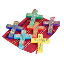 Load image into Gallery viewer, Handmade Ceramic Cross Christmas Ornaments Set of 6 - Floral Crosses | NOVICA