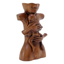 Load image into Gallery viewer, Suar Wood Brown Sculpture with Hand-Carved Tender Scene - Maternal Affection | NOVICA