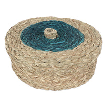 Load image into Gallery viewer, Natural Fiber Basket with Turquoise Tones - Turquoise Allure | NOVICA