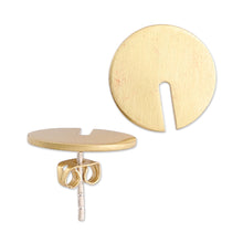 Load image into Gallery viewer, Brushed-Satin Finished Minimalist Brass Button Earrings - Solar Future | NOVICA