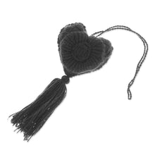 Load image into Gallery viewer, Coal Wool Felt Ornament with Cotton Embroidery - Little Coal Heart | NOVICA