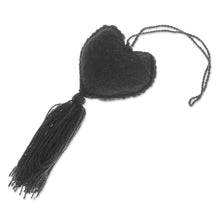 Load image into Gallery viewer, Coal Wool Felt Ornament with Cotton Embroidery - Little Coal Heart | NOVICA
