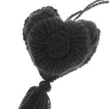 Load image into Gallery viewer, Coal Wool Felt Ornament with Cotton Embroidery - Little Coal Heart | NOVICA